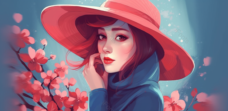 戴帽子时尚女子手绘场景,插画/手绘图,插画/手绘图库,插画/手绘图下载,插画/手绘